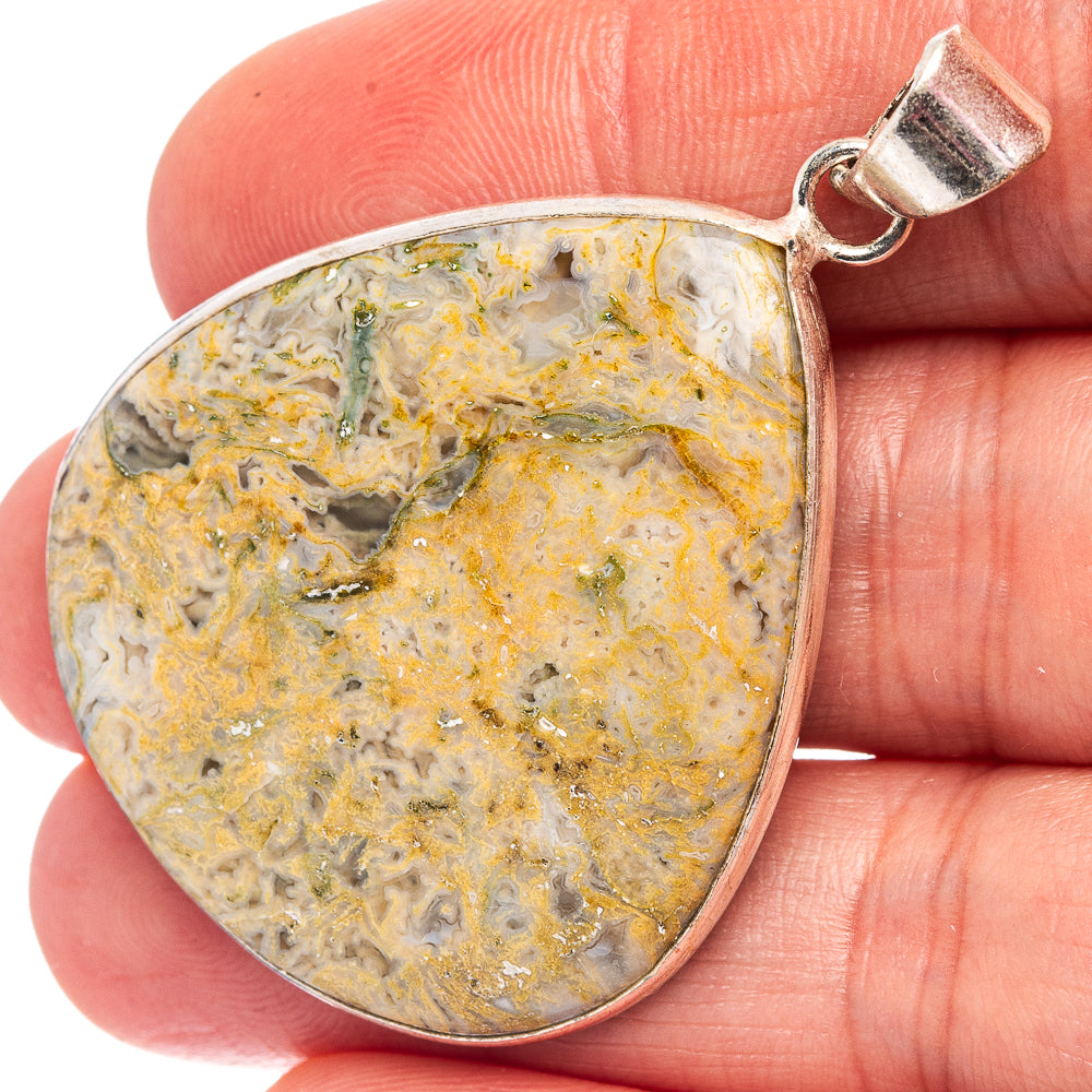 Moss Agate Pendant 1 7/8" (Silver Plated)