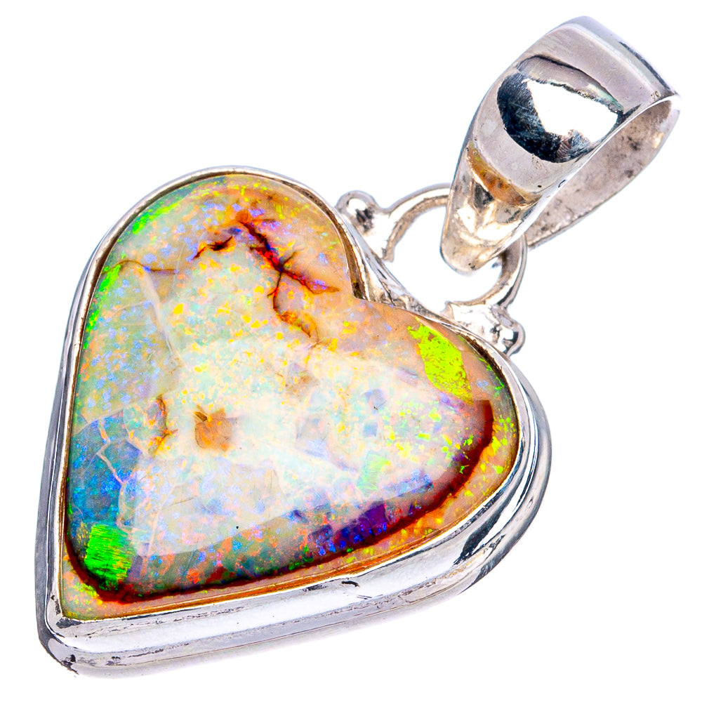Rare Sterling Opal Heart Pendants 1 1/4" (925 Sterling Silver) P43232