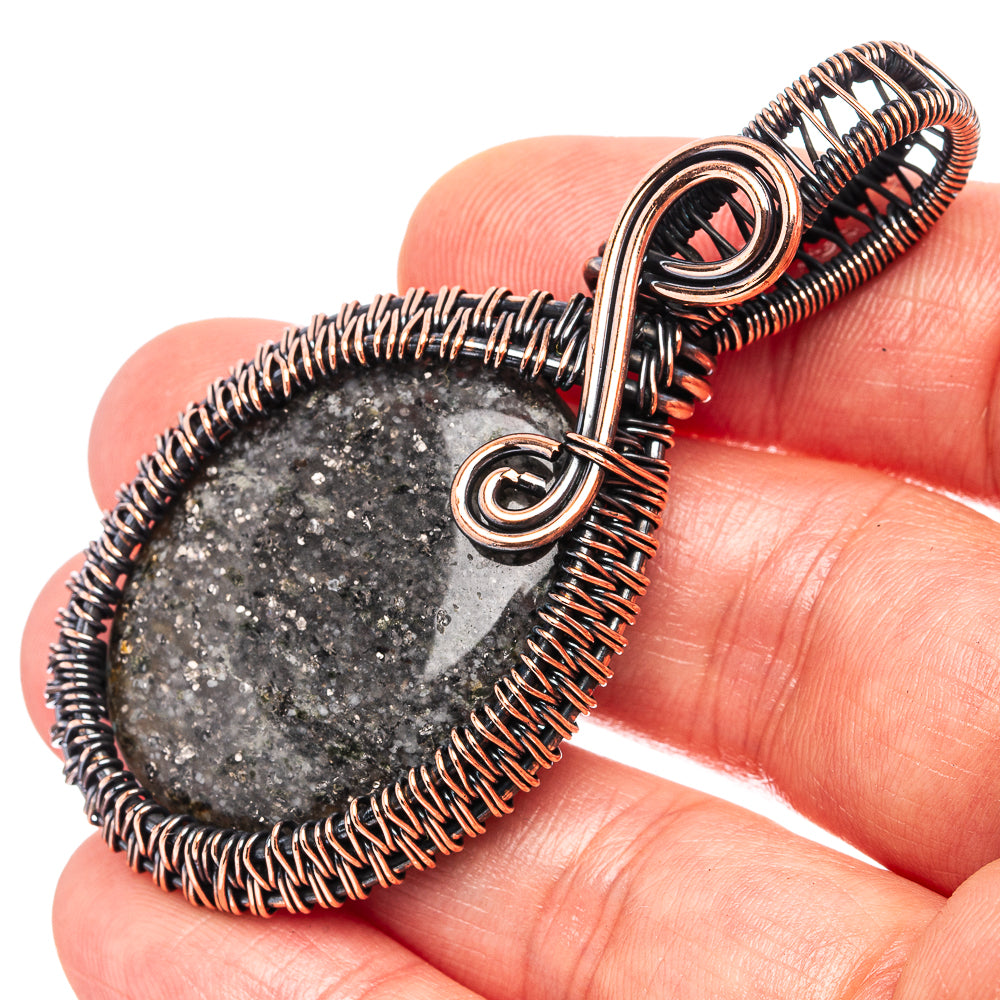 Black Sunstone Wire Wrap Pendant 2 3/8" (Oxidized Copper)