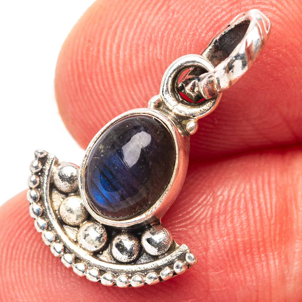 Dainty Labradorite Pendant 7/8" (.925 Sterling Silver)