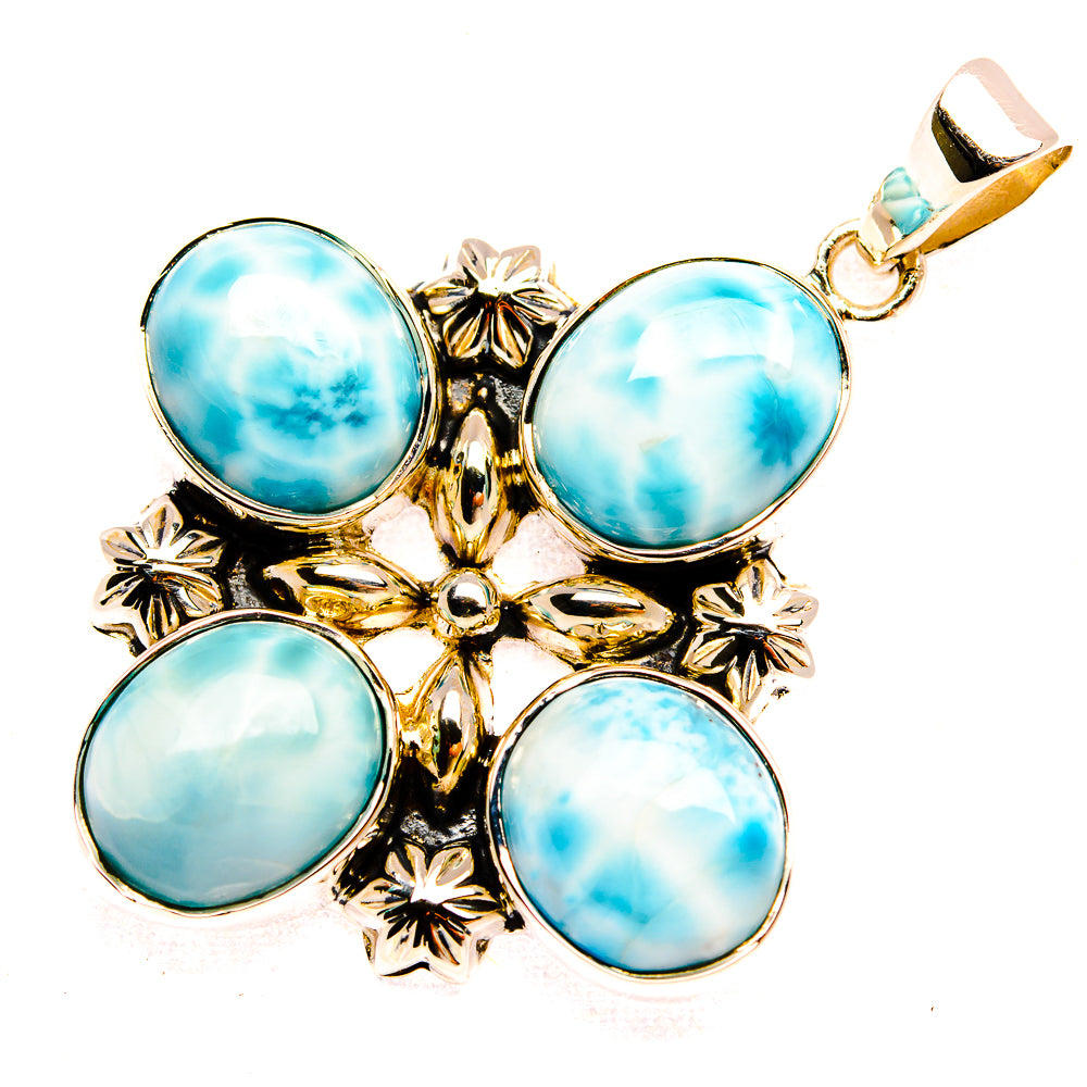 Signature Larimar 925 Sterling Silver Pendant 1 3/4" (925 Sterling Silver) PD37813