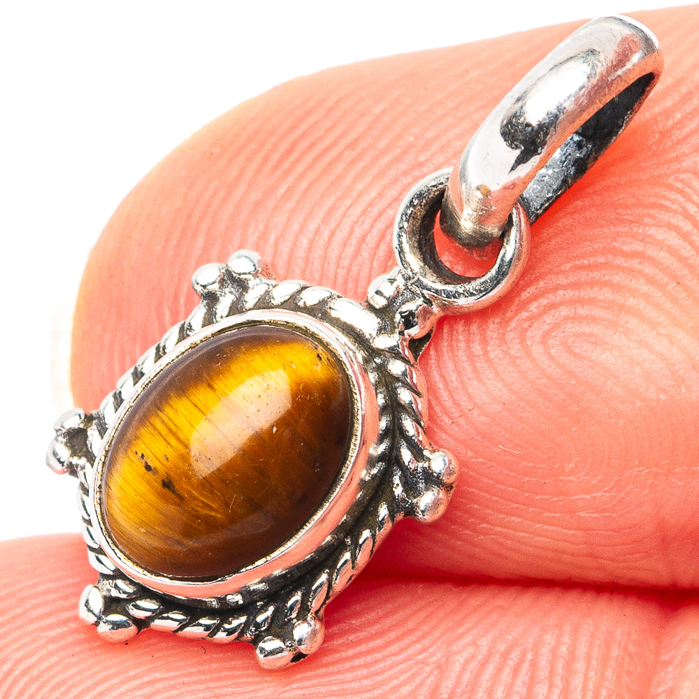 Dainty Tiger's Eye Pendant 7/8" (.925 Sterling Silver)