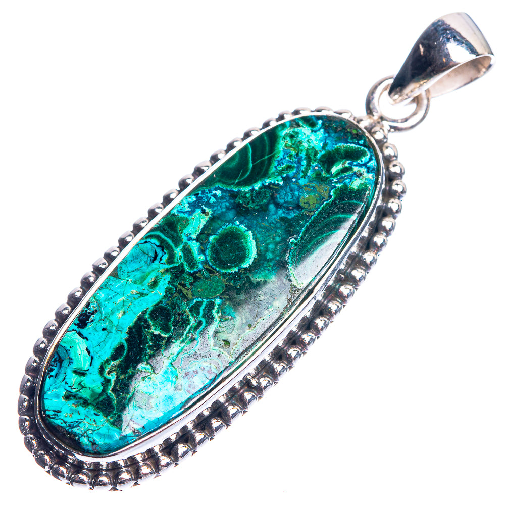 Malachite In Chrysocolla 925 Sterling Silver Pendant 1 3/4"
