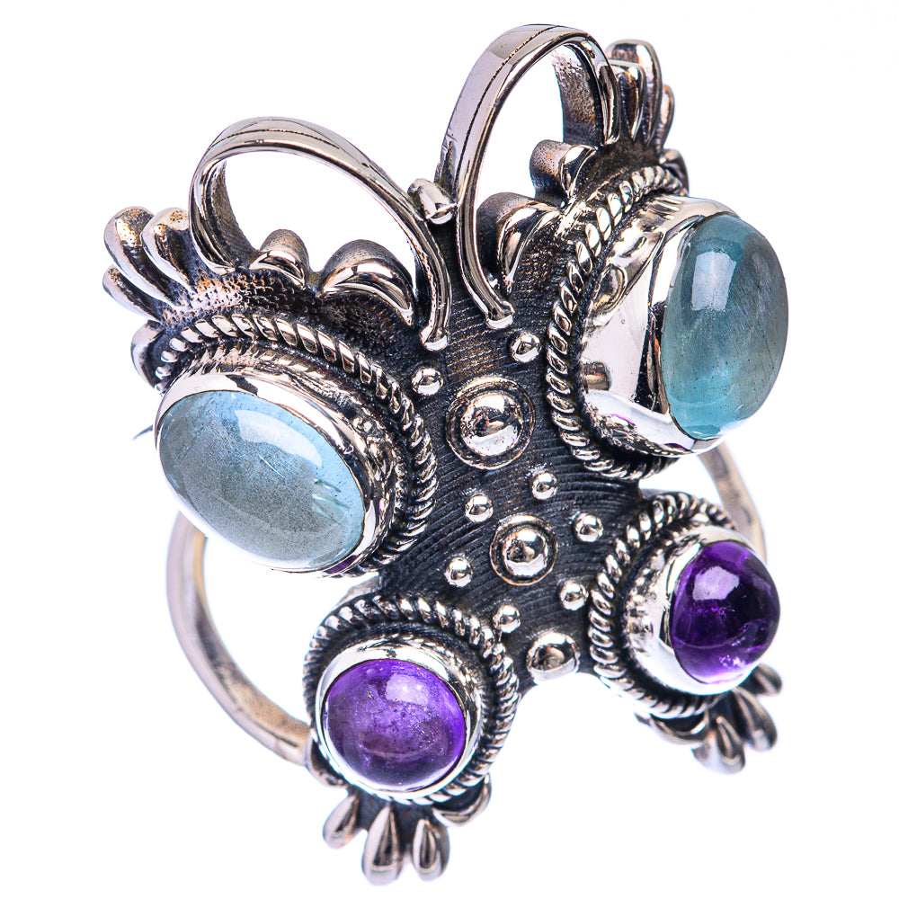 Large Natural Aquamarine, Amethyst Ring Size 7.5 (925 Sterling Silver) R141465