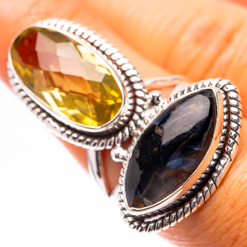 Large Pietersite, Lemon Quartz Ring Size 7.5 (925 Sterling Silver) R140631