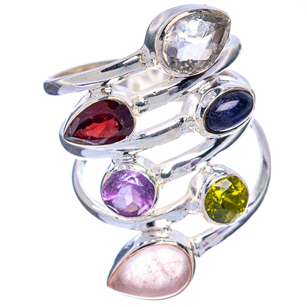 Large White Quartz, Garnet, Tanzanite, Amethyst, Peridot, Rose Quartz Ring Size 8.75 (925 Sterling Silver) R144673