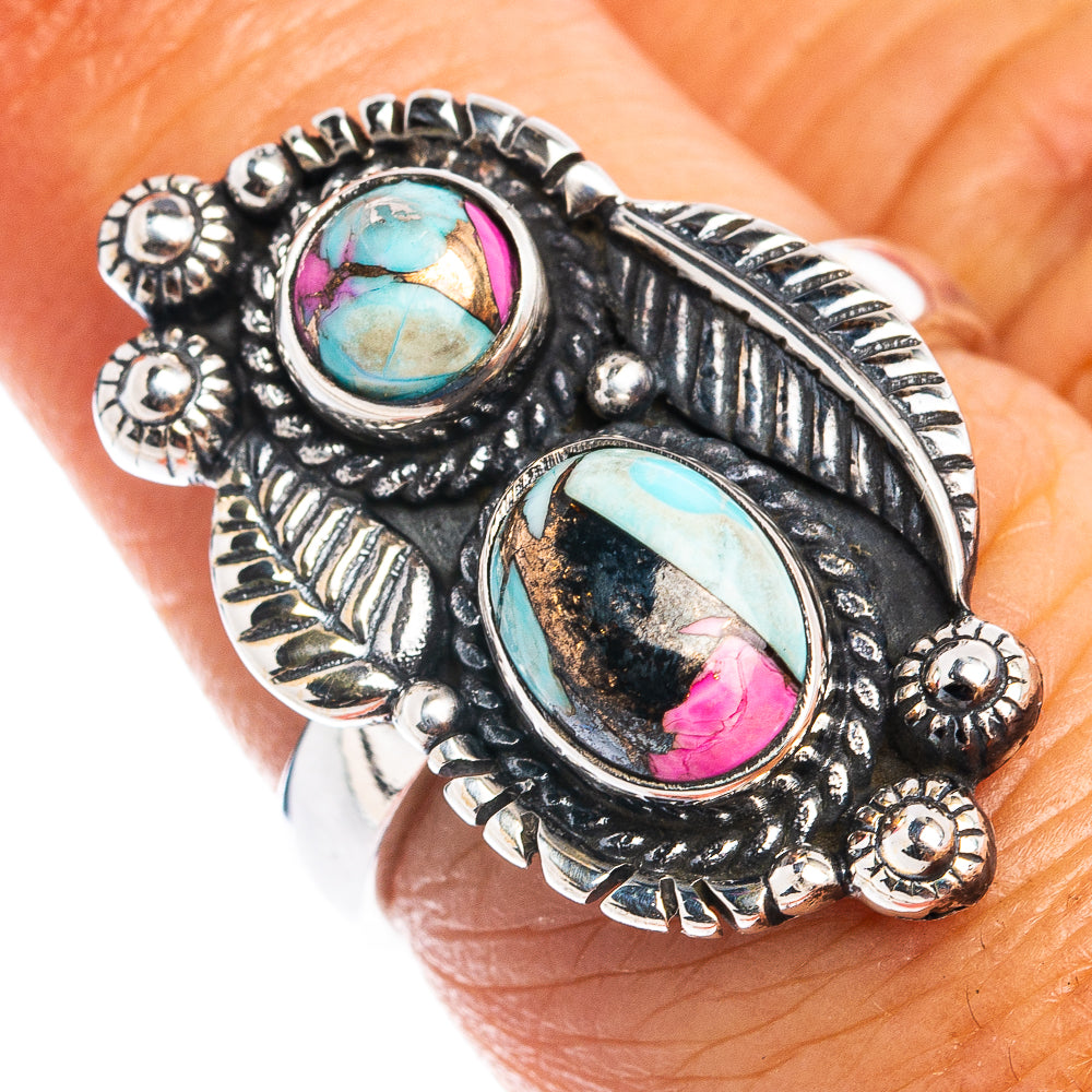 Native Style Cotton Candy Turquoise Ring Size 7 (.925 Sterling Silver)