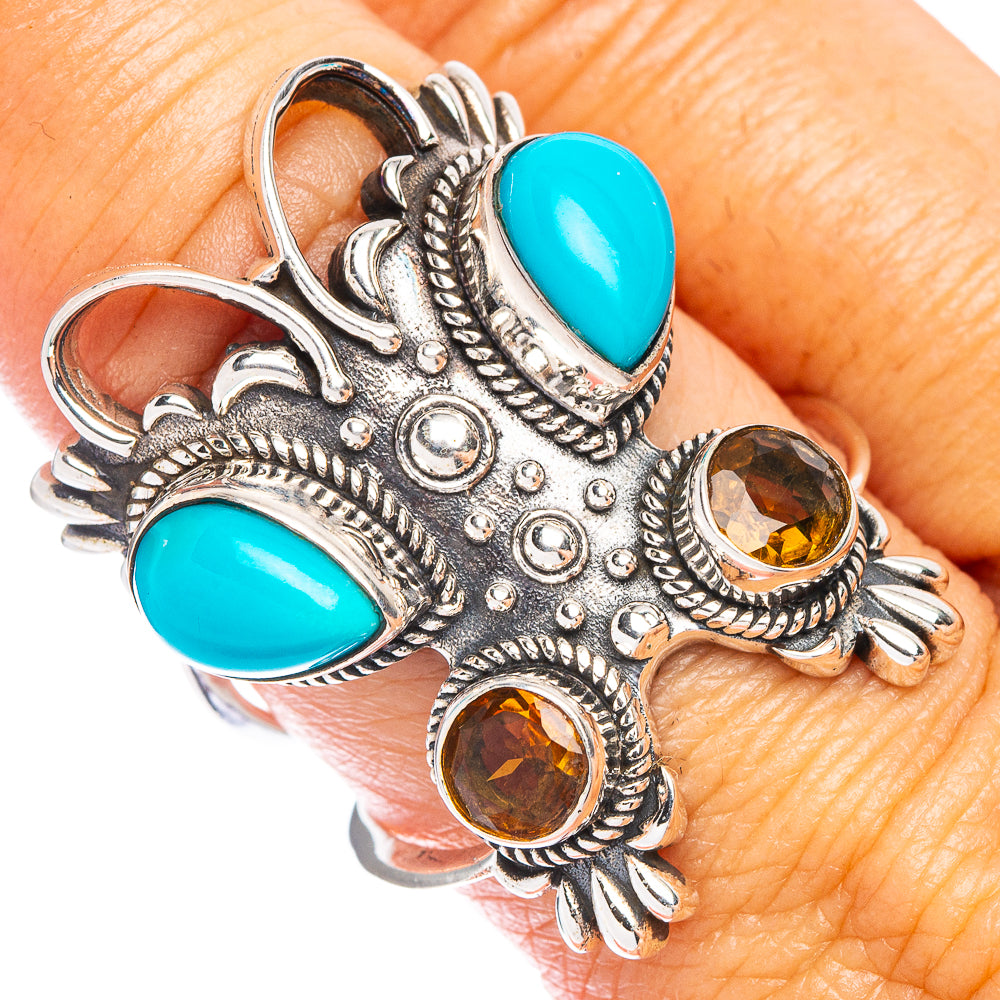Arizona Turquoise, Citrine Butterfly Ring Size 9 (925 Sterling Silver) R7395