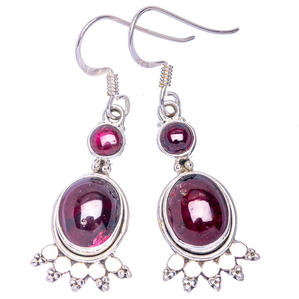 Garnet Earrings 1 5/8" (925 Sterling Silver) E433485