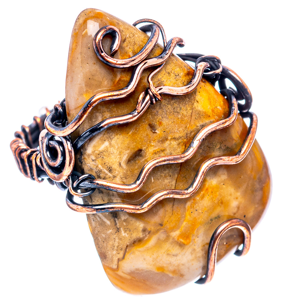 Petrified Palm Root  Wire Wrap Ring Size 4.5 (Oxidized Copper)