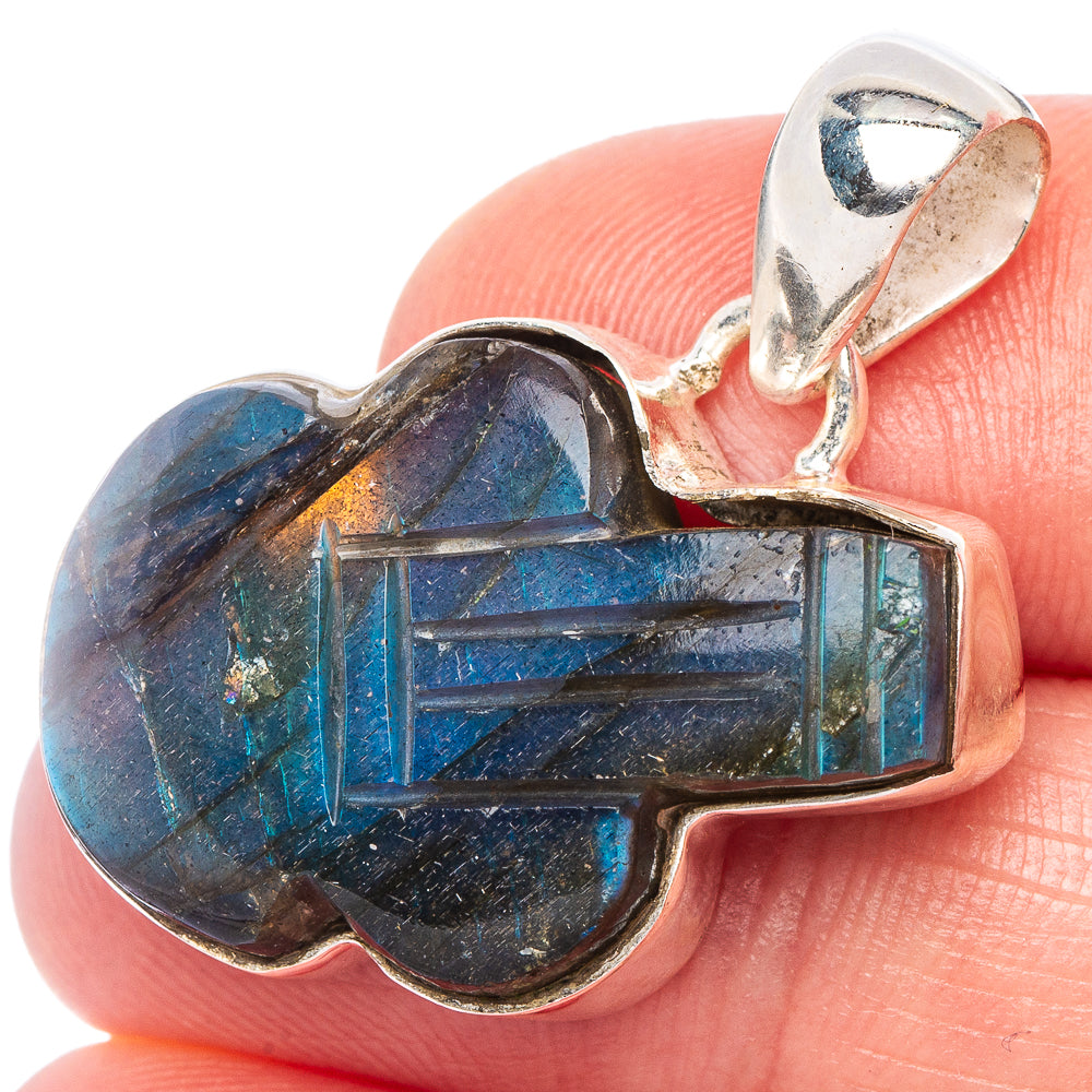 Carved Labradorite Guitar Pendant 1 1/8" (925 Sterling Silver) P44249