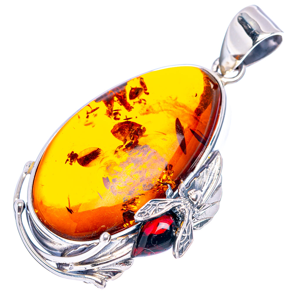 Baltic Amber Bee Pendant 1 7/8" (.925 Sterling Silver)