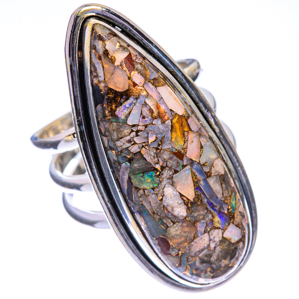 Large Copper Composite Rainbow Moonstone Ring Size 6.75 (925 Sterling Silver) RING143371