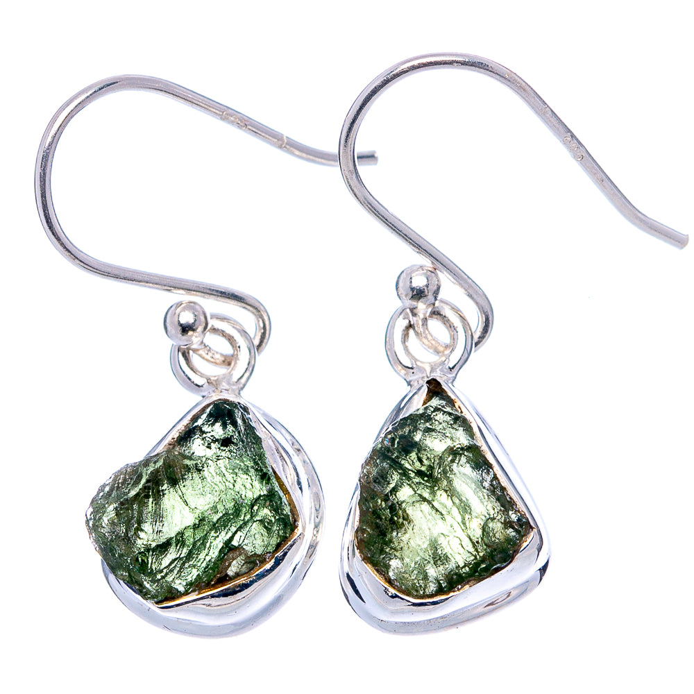 Rare Raw Moldavite Earrings 1" (.925 Sterling Silver)
