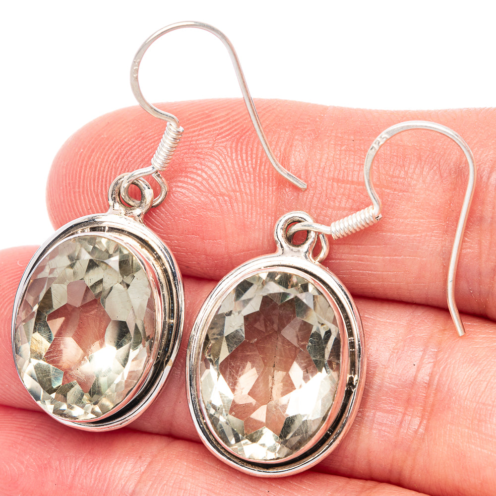 Faceted Green Amethyst Earrings 1 1/2" (925 Sterling Silver) E433156