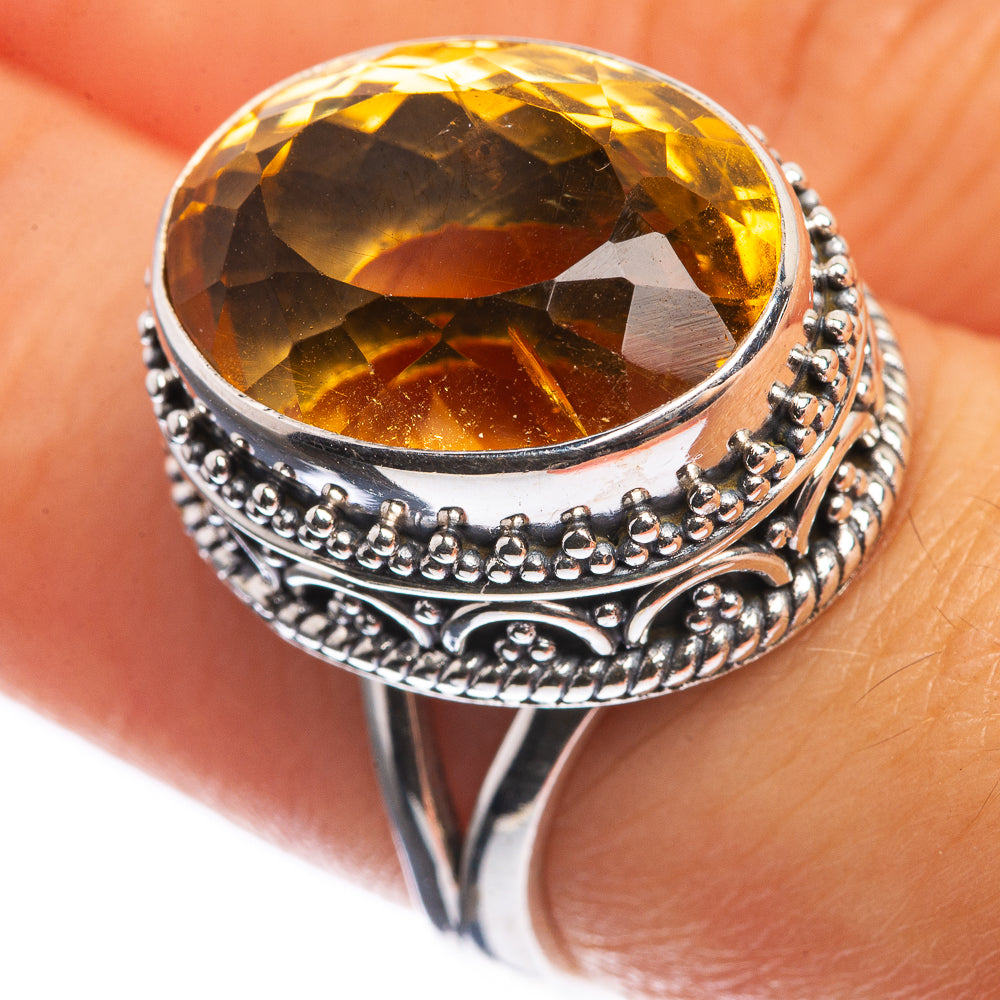 Faceted Citrine 925 Sterling Silver Ring Size 7.25