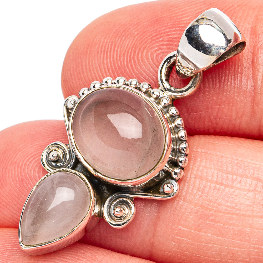Dainty Rose Quartz Pendant 1 1/4" (925 Sterling Silver) P45245