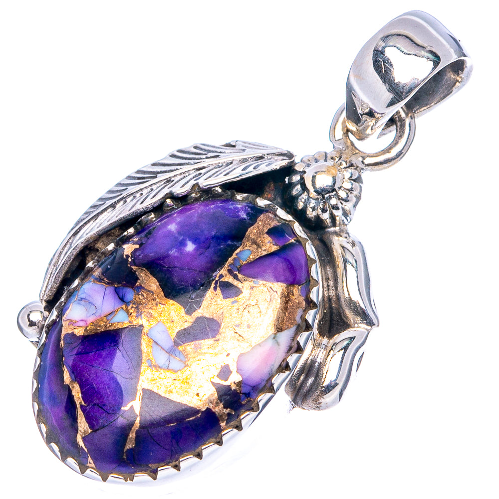 Purple Dahlia Mohave Turquoise Pendant 1 1/4" (.925 Sterling Silver)