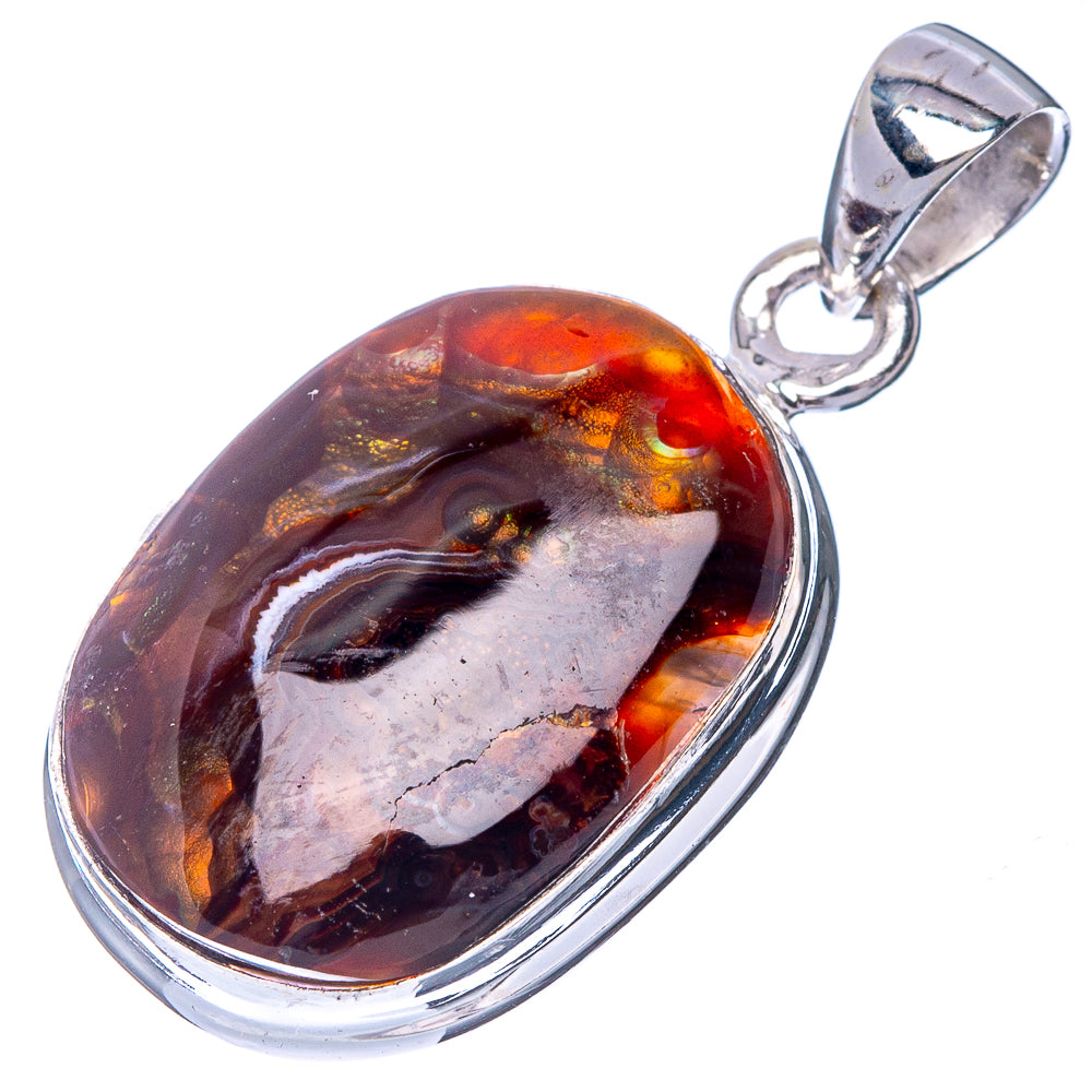 Rare Mexican Fire Agate Pendant 1 1/4" (925 Sterling Silver) P41045