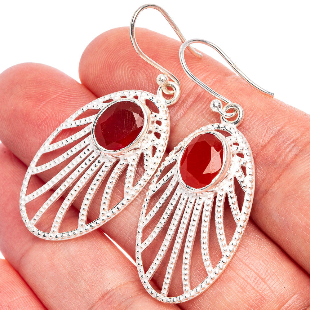 Red Onyx Earrings 1 7/8" (925 Sterling Silver) E433393