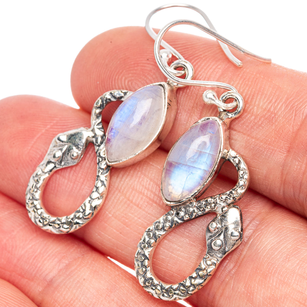 Rainbow Moonstone Snake Earrings 1 5/8" (925 Sterling Silver) E1320