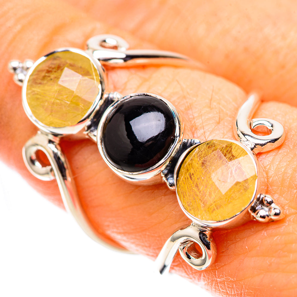 Premium Black Onyx, Rutilated Quartz Ring Size 8 (925 Sterling Silver) RING138059