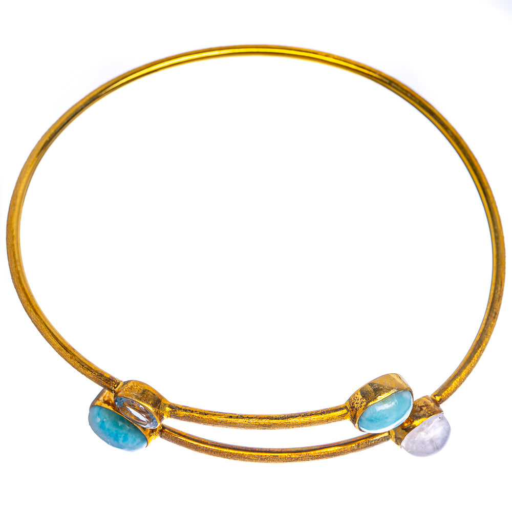 Larimar, Rainbow Moonstone, Blue Topaz Cuff Bracelet 7 To 8" (925 Sterling Silver) BR90333