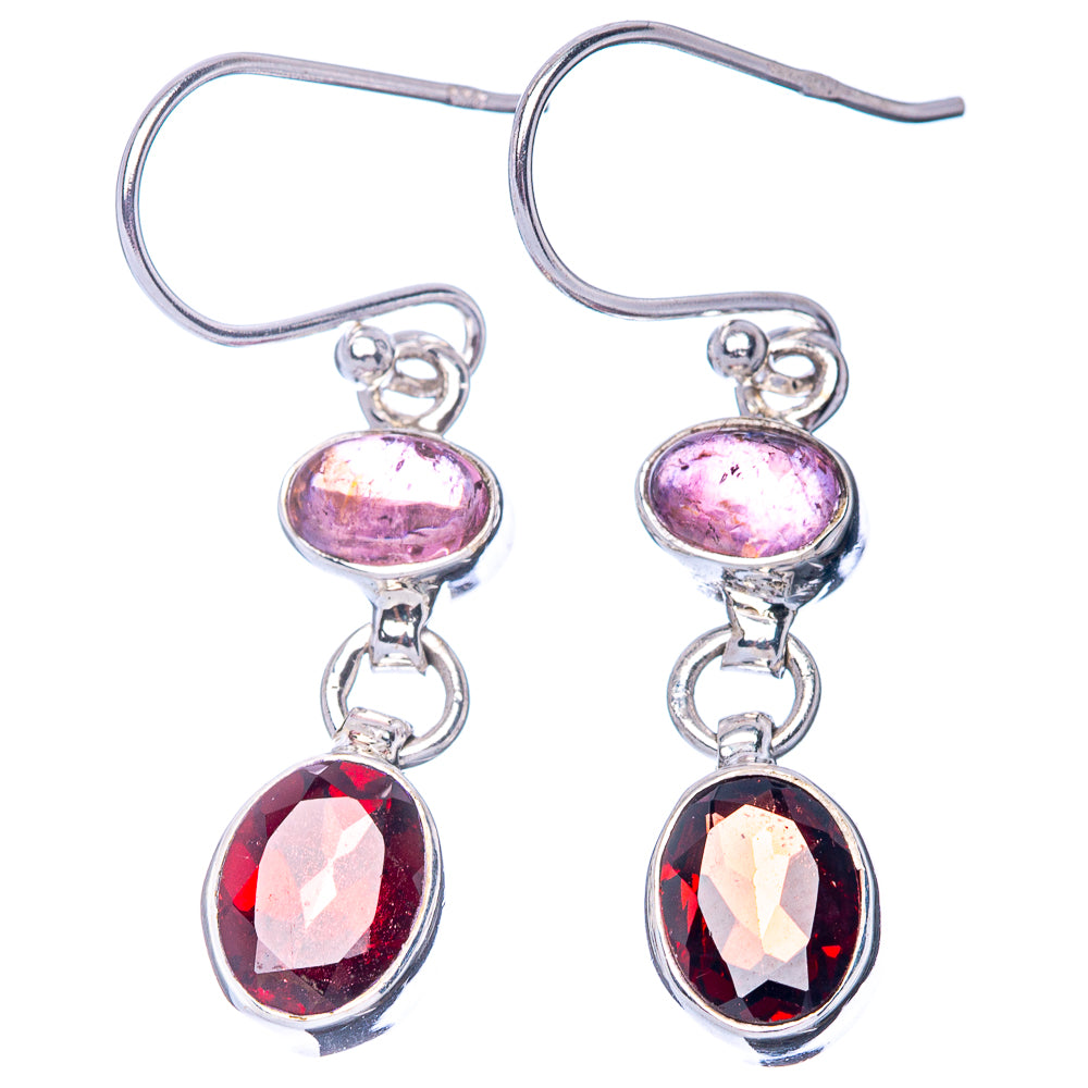 Garnet, Pink Tourmaline 925 Sterling Silver Earrings 1 3/8" (925 Sterling Silver) E1429