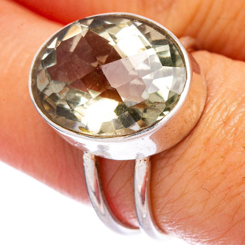 Faceted Green Amethyst Ring Size 7 (925 Sterling Silver) R146546