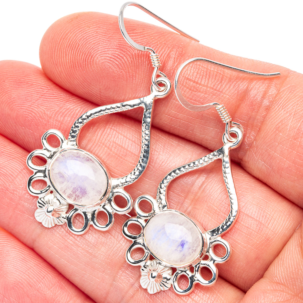 Premium Rainbow Moonstone Earrings 1 3/4" (925 Sterling Silver) E2494