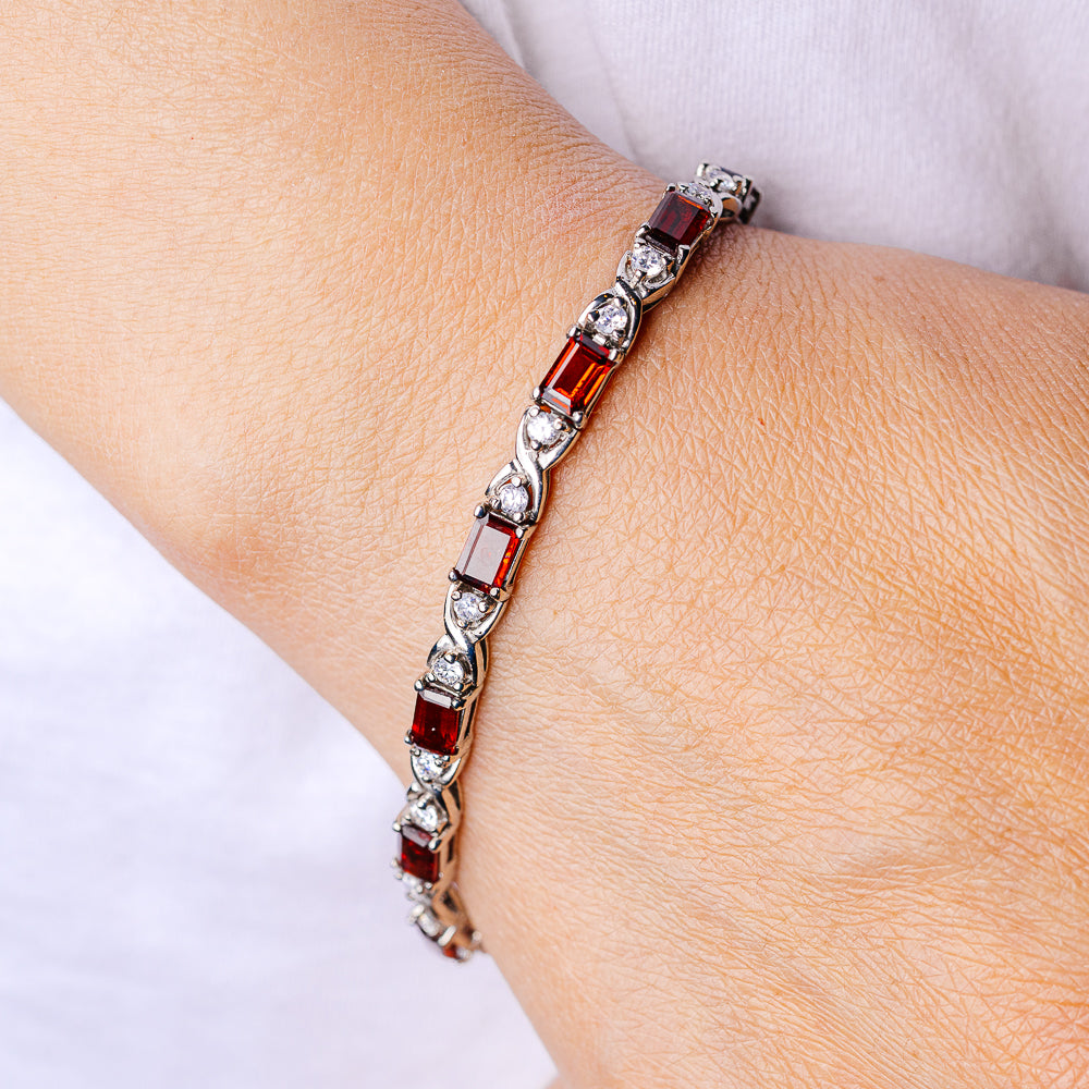 Garnet Bracelet 7 1/4" (925 Sterling Silver) B90385