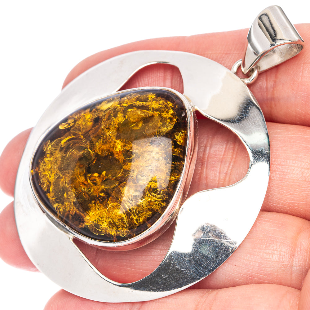 Anasilvercos Baltic Amber Pendant 2 1/2" (925 Sterlnig Silver)