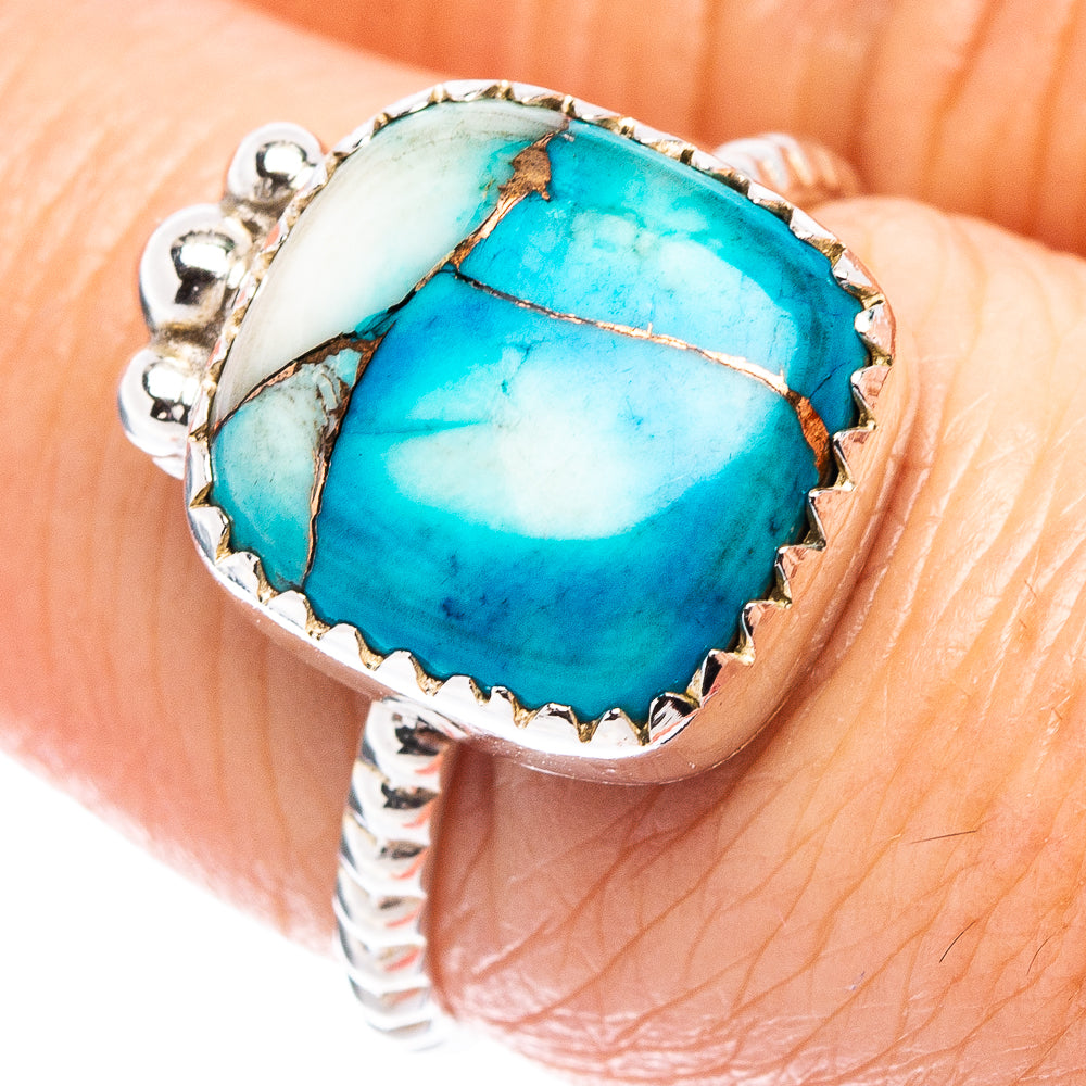 Ice Blue Dahlia Mohave Turquoise Ring Size 6.75 (.925 Sterling Silver)
