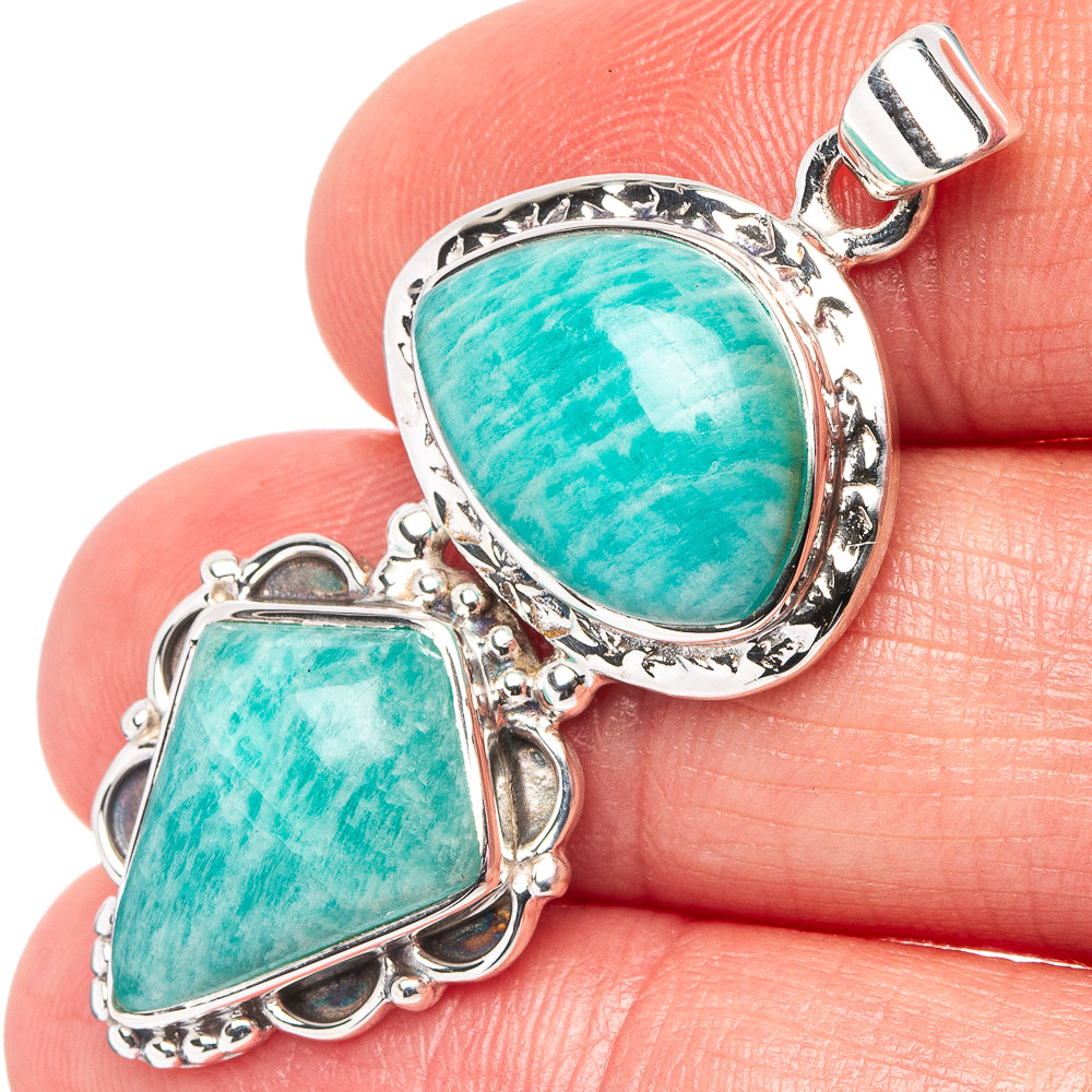 Premium Amazonite Pendant 1 5/8" (.925 Sterling Silver)