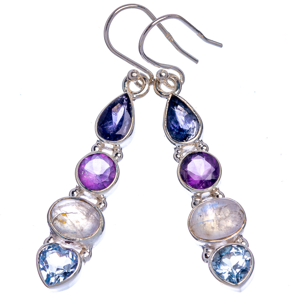 Rainbow Moonstone, Amethyst, Tanzanite, Blue Topaz Earrings 1 7/8" (925 Sterling Silver) E433039