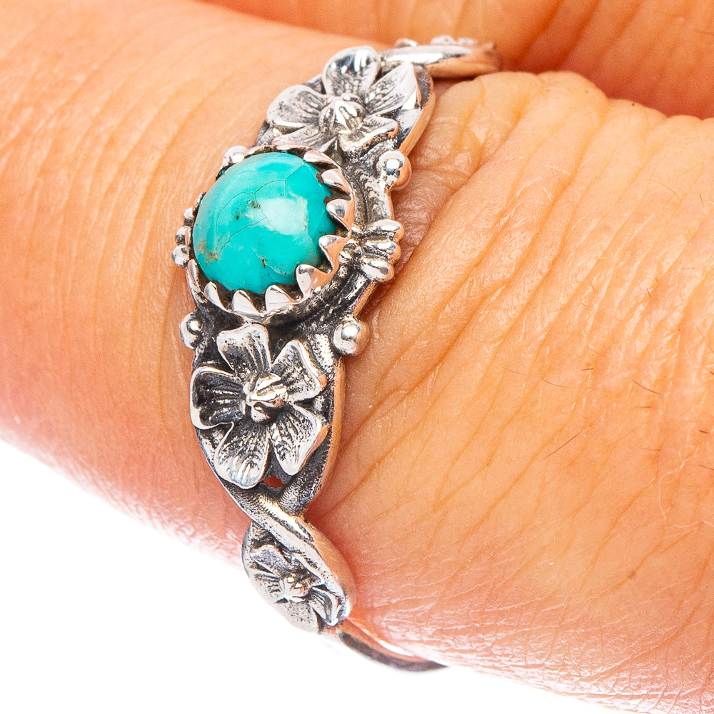 Value Arizona Turquoise Flower Ring Size 8.75 (925 Sterling Silver) R7288
