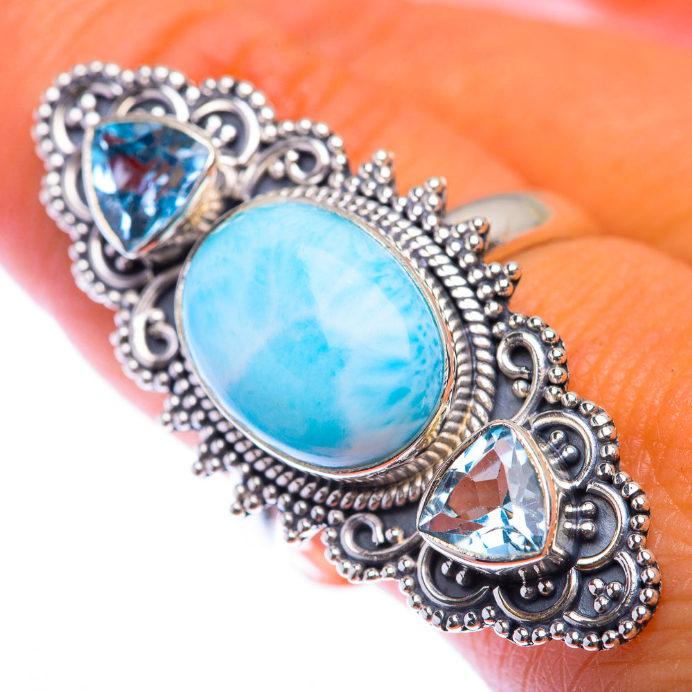 Large Larimar, Blue Topaz Ring Size 10 (925 Sterling Silver) RING139999