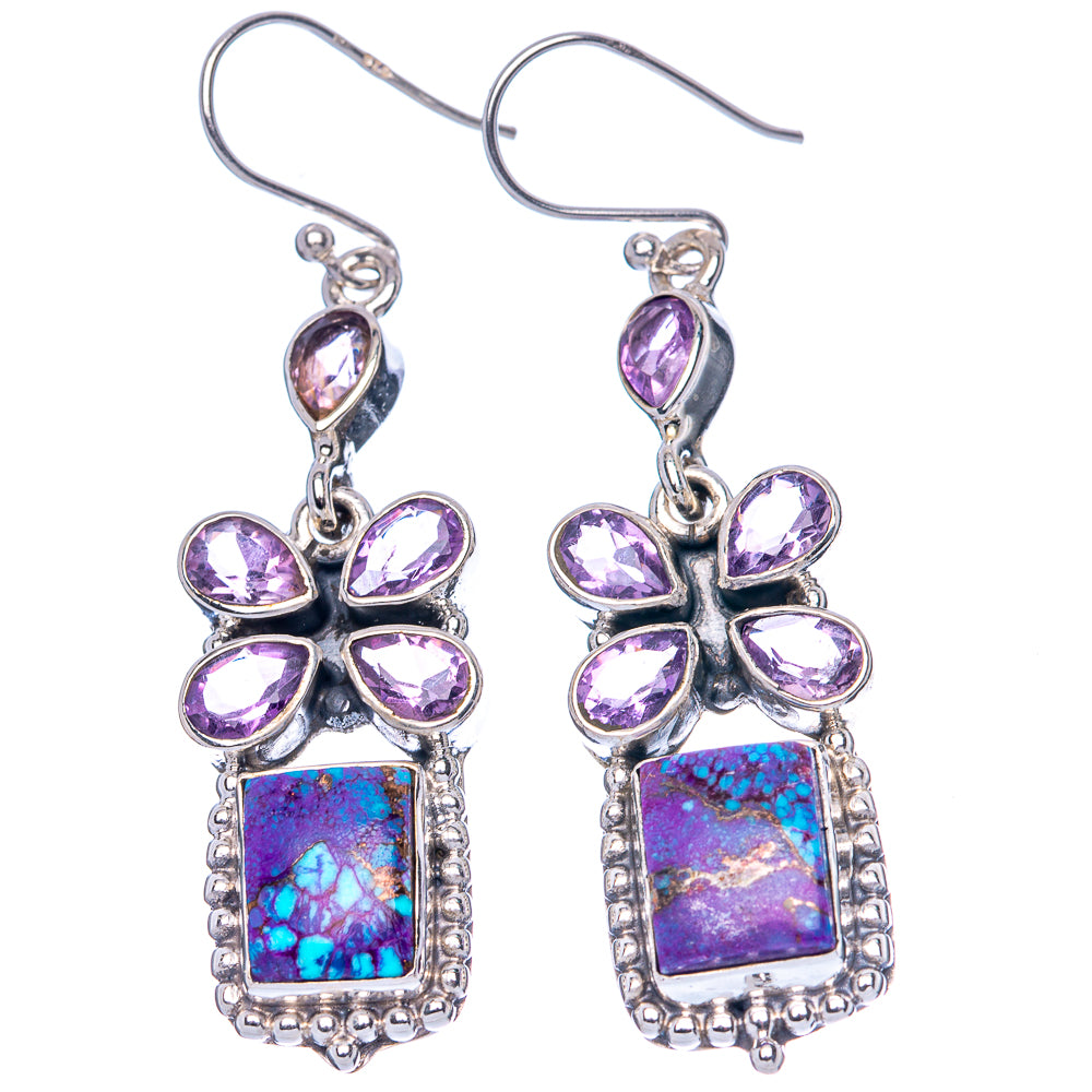 Premium Purple Copper Composite Turquoise, Amethyst Earrings 2 1/8" (925 Sterling Silver) E1632
