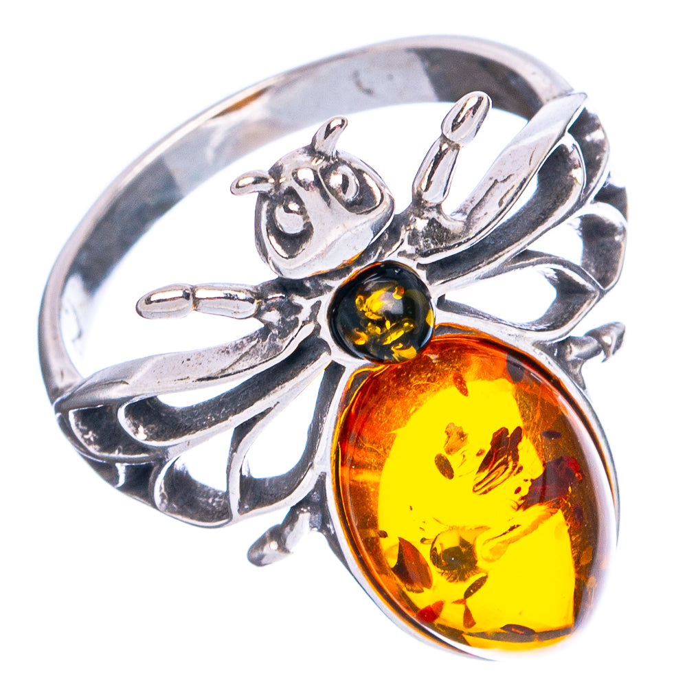 Baltic Amber Honey Bee Ring Size 6 (.925 Sterling Silver)