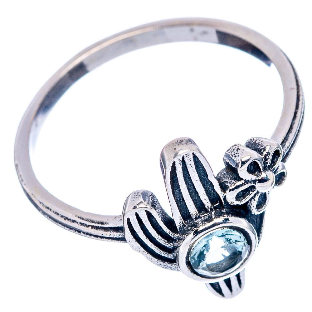 Blue Topaz Cactus Dainty Ring Size 6.5 (.925 Sterling Silver)