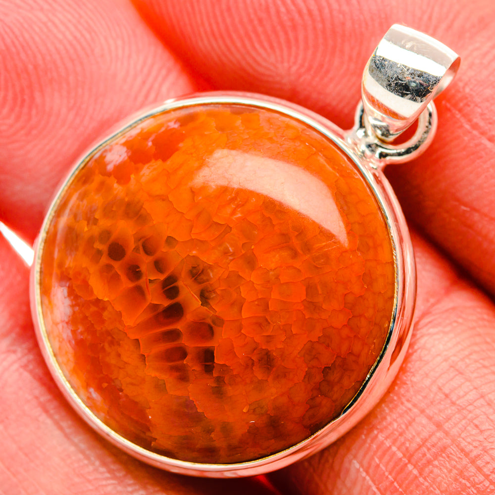 Fire Crab Agate Pendant 1 1/2" (925 Sterling Silver) PD37976