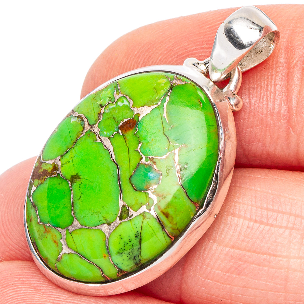Green Copper Turquoise Pendant 1 3/8" (.925 Sterling Silver)