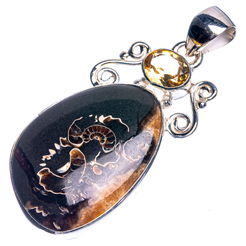 Marston Marble Ammonite, Citrine 925 Sterling Silver Pendant 1 7/8"