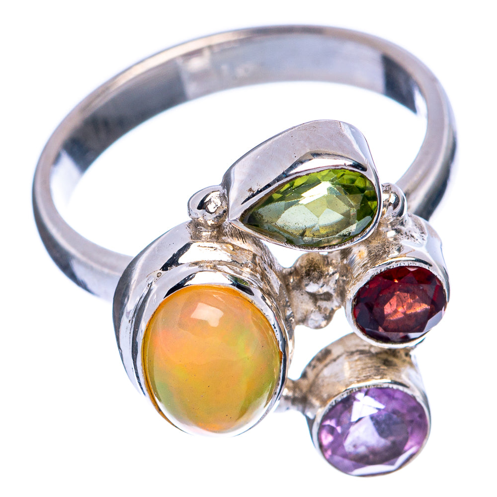 Rare Natural Ethiopian Opal, Peridot, Garnet, Amethyst Ring Size 6 (925 Sterling Silver) R145585