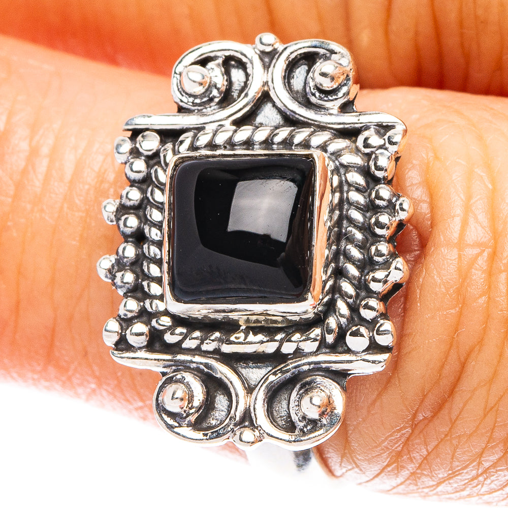 Black Onyx Dainty Ring Size 6.75 (925 Sterling Silver) R5212