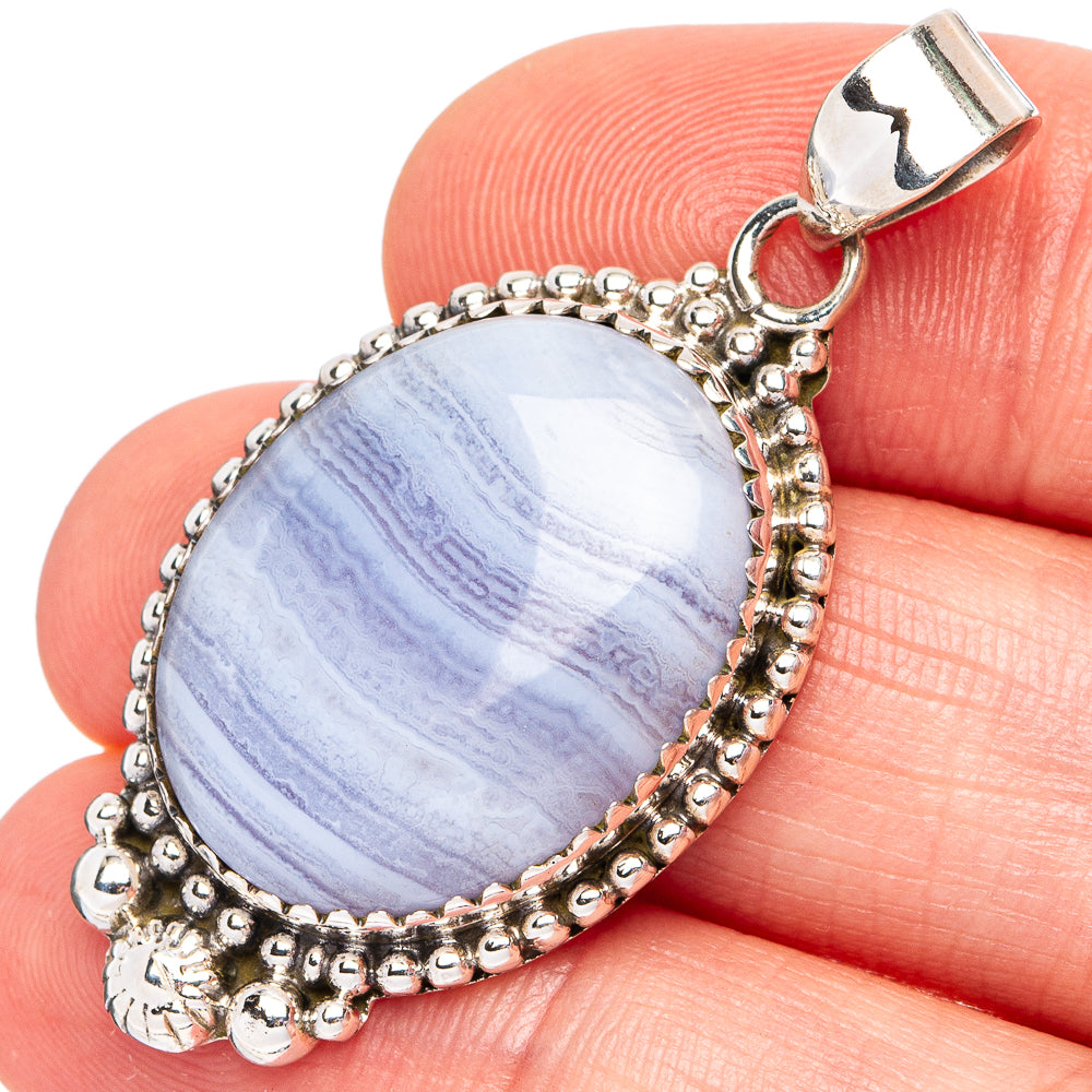 Blue Lace Agate Pendant 1 5/8" (.925 Sterling Silver)