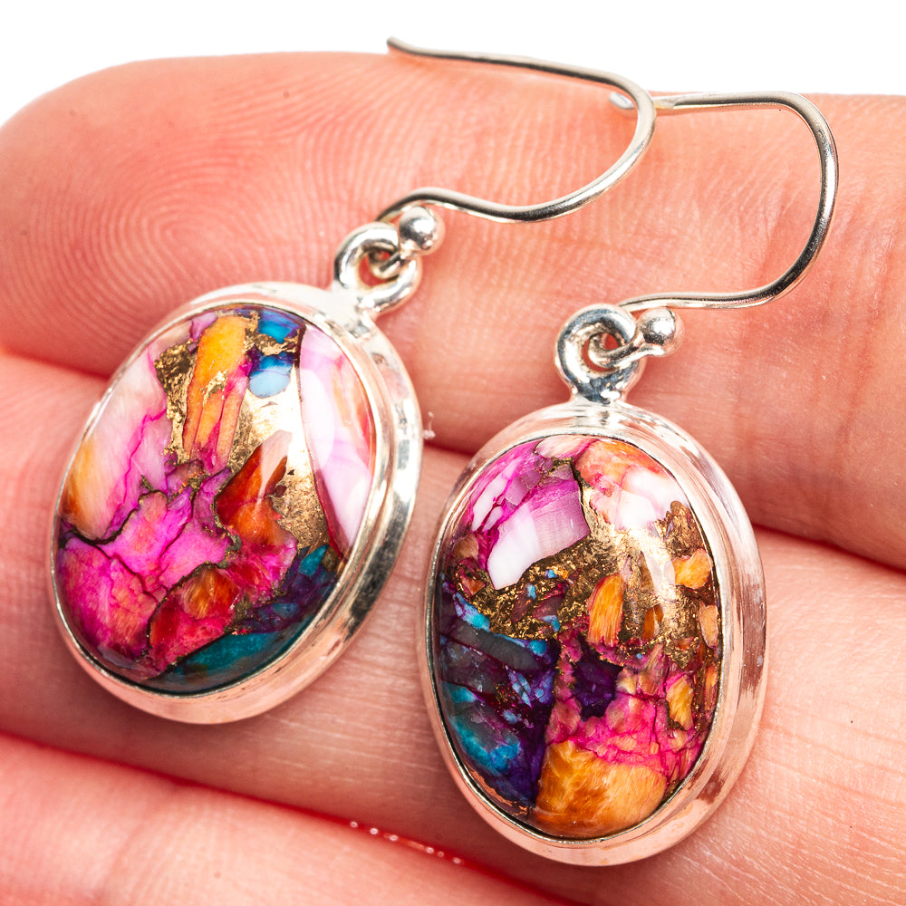 Kingman Pink Dahlia Turquoise Earrings 1 3/8" (925 Sterling Silver) E432648