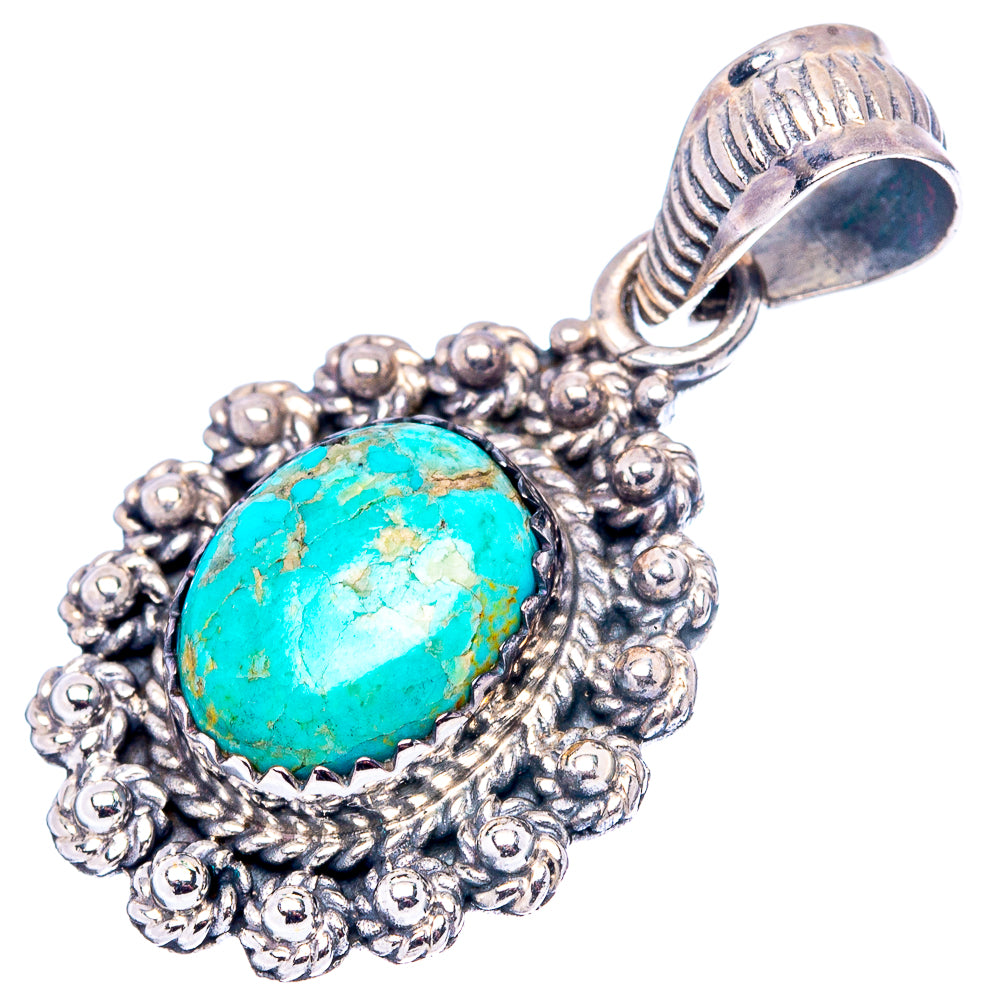 Mohave Turquoise Native Style Pendant 1 3/8" (.925 Sterling Silver)