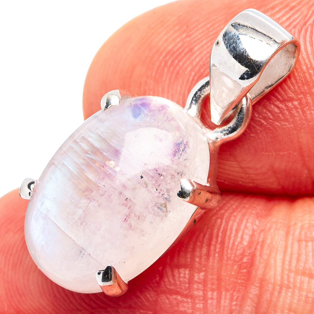 Rainbow Moonstone Dainty Pendant 1" (.925 Sterling Silver)
