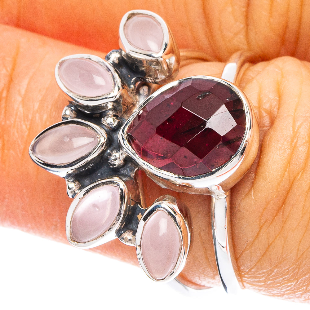 Garnet, Rose Quartz 925 Sterling Silver Premium Ring Size 6.75 (925 Sterling Silver) R6556